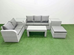 Rackhams 6-Seater PE Rattan Outdoor Sofa Set - Oblong Coffee Table, 3-Seater Sofa, Loveseat, Large Footstool, 2 Side Tables - thumbnail 1