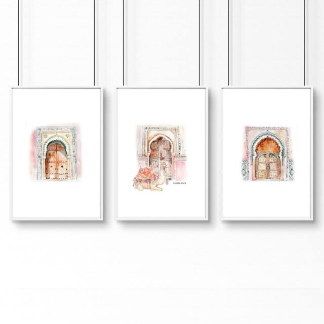 Rackhams Wall Canvases For Living Room - Set of 3 Moroccan Inspired Wall art Prints - A2 16.54 x 23.39 in / 42 x 59.4 cm - Matte Museum Quality Art Paper 290 gsm - White Frame - image 1