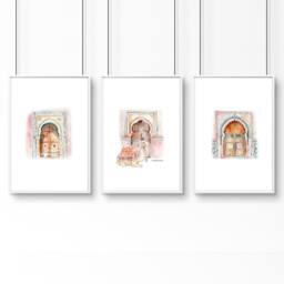 Rackhams Wall Canvases For Living Room - Set of 3 Moroccan Inspired Wall art Prints - A2 16.54 x 23.39 in / 42 x 59.4 cm - Matte Museum Quality Art Paper 290 gsm - White Frame - thumbnail 1