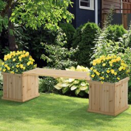 Rackhams Wooden Garden Planter & Bench Combination Garden Raised Bed Natural - thumbnail 1