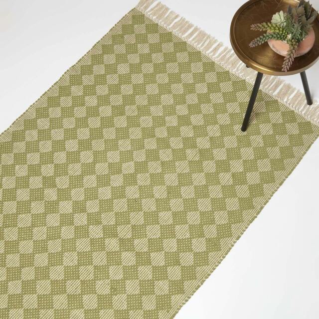 Rackhams Lima Handwoven Green Cotton Textured Rug - 120 x 170 cm - image 1