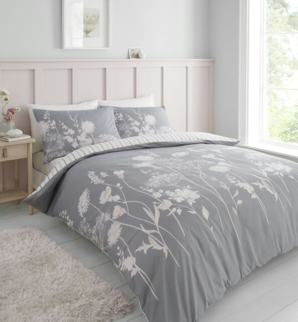 Rackhams Meadowsweet Floral Reversible Duvet Cover Set - Pink Grey - King - image 1