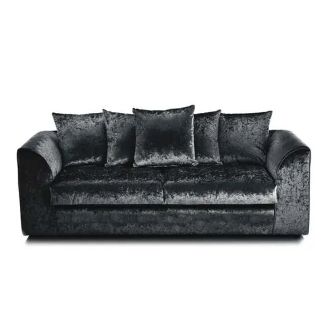 Rackhams Crushed Velvet 3 Seater Sofa Scatterback - Black - image 1