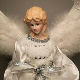 Rackhams 40cm Premier Deluxe Christmas Angel Tree Topper Decoration in Silver & White - thumbnail 3