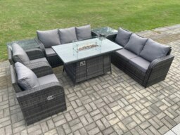 Rackhams Rattan Outdoor Garden 8 Seater Furniture Set with Fire Pit Table,Chair and Side Table Patio Sofa Set - Dark Grey - thumbnail 2