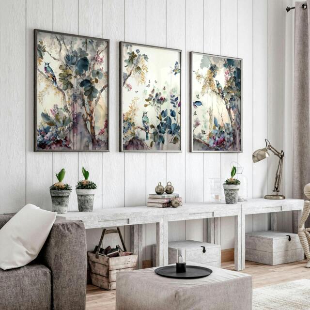 Rackhams Living room wall art decor - set of 3 Chinoiserie wall art prints - A2 16.54 x 23.39 in / 42 x 59.4 cm - Satin Photo paper 280 gsm - Oak Frame - image 1