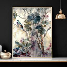 Rackhams Living room wall art decor - set of 3 Chinoiserie wall art prints - A2 16.54 x 23.39 in / 42 x 59.4 cm - Satin Photo paper 280 gsm - Oak Frame - thumbnail 4
