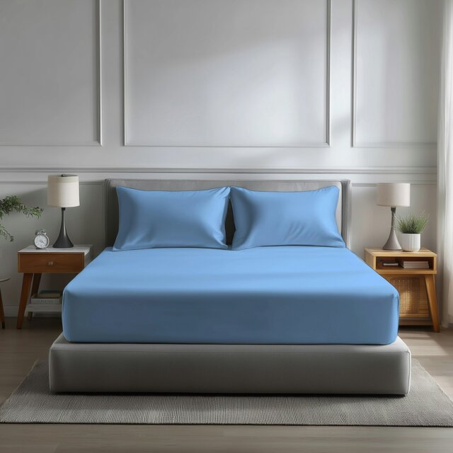 Rackhams Microfibre Soft Touch Fitted Sheet 40cm Extra Deep Skirt Plain Dyed Bed Linen - Double - Sky - image 1