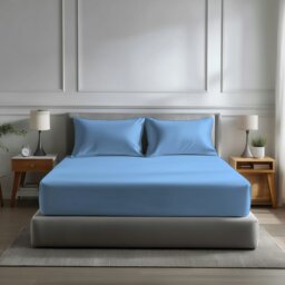 Rackhams Microfibre Soft Touch Fitted Sheet 40cm Extra Deep Skirt Plain Dyed Bed Linen - Double - Sky - thumbnail 1