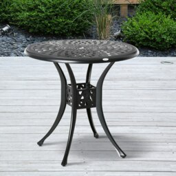 Rackhams 78 cm Round Garden Dining Table with Parasol Hole, Black - Black - Cast Aluminium - 78cm x 78cm x 74cm - thumbnail 1