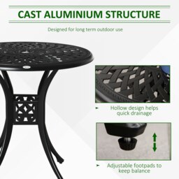 Rackhams 78 cm Round Garden Dining Table with Parasol Hole, Black - Black - Cast Aluminium - 78cm x 78cm x 74cm - thumbnail 3
