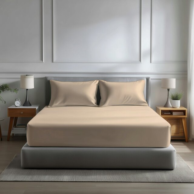 Rackhams Microfibre Soft Touch Fitted Sheet 40cm Extra Deep Skirt Plain Dyed Bed Linen - Double - Cream - image 1