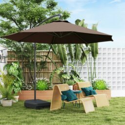 Rackhams Garden Cantilever Parasol with Cover Weighted Base Wind Strap Brown - Cream - 294cmx294cmx251cm - thumbnail 2