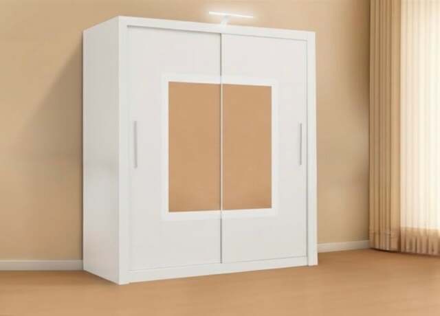 Rackhams Modern Bedroom Sliding Wardrobe with LED Light - Ample Storage Space and Sleek Design comes in White/Grey/Black and Width 150cm/180cm/203cm - 150 cm - White - image 1