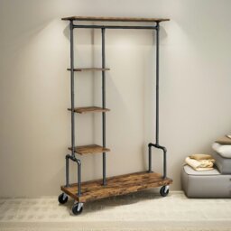 Rackhams Industrial Open Wardrobe On Wheels Rustic Brown - thumbnail 3