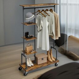 Rackhams Industrial Open Wardrobe On Wheels Rustic Brown - thumbnail 6