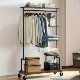 Rackhams Industrial Open Wardrobe On Wheels Rustic Brown - thumbnail 4