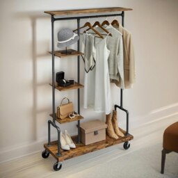 Rackhams Industrial Open Wardrobe On Wheels Rustic Brown - thumbnail 2
