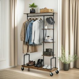 Rackhams Industrial Open Wardrobe On Wheels Rustic Brown - thumbnail 5