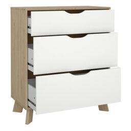 Rackhams Ikast Chest 3 Drawers in Jackson Hickory and White - Oak & White - Matt - Melamine - thumbnail 6