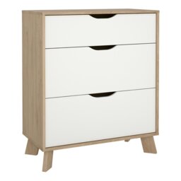 Rackhams Ikast Chest 3 Drawers in Jackson Hickory and White - Oak & White - Matt - Melamine