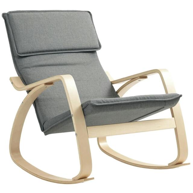 Rackhams Comfortable Relax Rocking Chair, Upholstered Lounge Chair Recliner with High Back and Headrest for Living Room, Bedroom, Grey