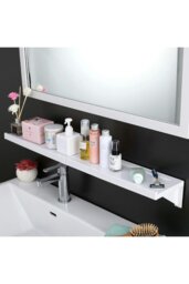 Rackhams Self-Adhesive Shelf  Wall-mount Waterproof Shower Rack with Fixing Groove for Bathroom - White - thumbnail 3