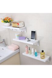 Rackhams Self-Adhesive Shelf  Wall-mount Waterproof Shower Rack with Fixing Groove for Bathroom - White - thumbnail 2