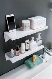 Rackhams Self-Adhesive Shelf  Wall-mount Waterproof Shower Rack with Fixing Groove for Bathroom - White