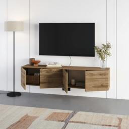 Rackhams Daroca Floating Wall-Mounted TV Unit up to 65-Inch TVs 180cm(W) Soft-Close 4 Doors TV Cabinet for Living Room - Whiskey Oak - thumbnail 5