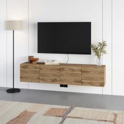 Rackhams Daroca Floating Wall-Mounted TV Unit up to 65-Inch TVs 180cm(W) Soft-Close 4 Doors TV Cabinet for Living Room - Whiskey Oak - thumbnail 1