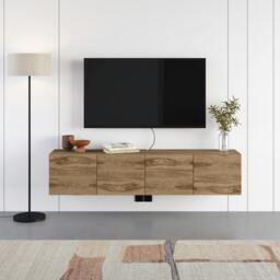 Rackhams Daroca Floating Wall-Mounted TV Unit up to 65-Inch TVs 180cm(W) Soft-Close 4 Doors TV Cabinet for Living Room - Whiskey Oak - thumbnail 6