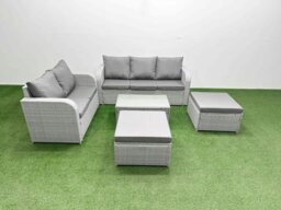 Rackhams 7 Seater PE Rattan Wicker Garden Furniture Patio Conservatory Sofa Set with Rectangular Coffee Table 3 Seater Sofa Love Sofa 2 Big Footstool - thumbnail 1
