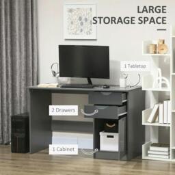 Rackhams Computer Desk with Drawers, High Gloss Home Office Desk with Storage Cabinet, Study Workstation, 120 x 60cm, Grey - thumbnail 4