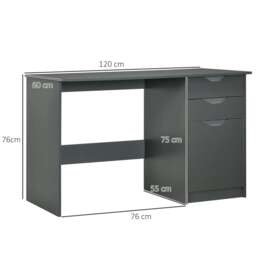 Rackhams Computer Desk with Drawers, High Gloss Home Office Desk with Storage Cabinet, Study Workstation, 120 x 60cm, Grey - thumbnail 3