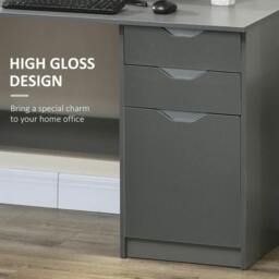 Rackhams Computer Desk with Drawers, High Gloss Home Office Desk with Storage Cabinet, Study Workstation, 120 x 60cm, Grey - thumbnail 5