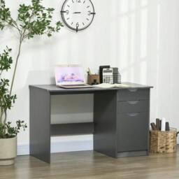 Rackhams Computer Desk with Drawers, High Gloss Home Office Desk with Storage Cabinet, Study Workstation, 120 x 60cm, Grey - thumbnail 2