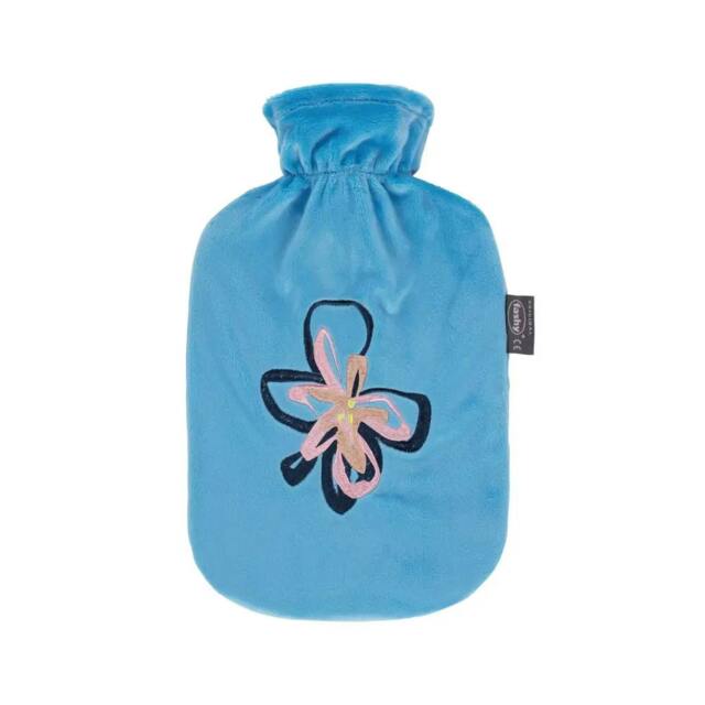 Rackhams 2 Litre Hot Water Bottles with Plush Fleece Cover - Sky Blue