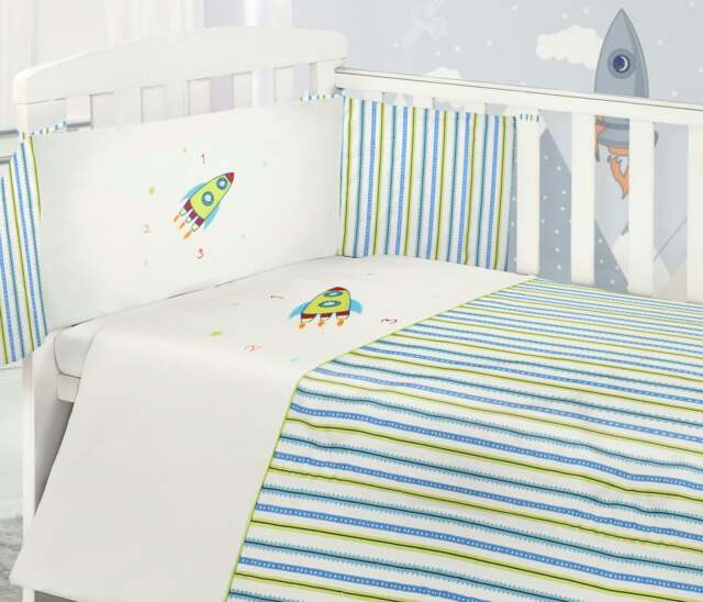 Rackhams Rocket 2 Piece Bale Set - Blue - Blue - Cot Quilt, Bumper, Cot Bumper, Fitted Sheet