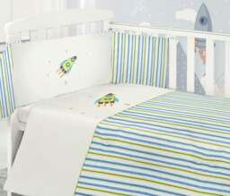 Rackhams Rocket 2 Piece Bale Set - Blue - Blue - Cot Quilt, Bumper, Cot Bumper, Fitted Sheet