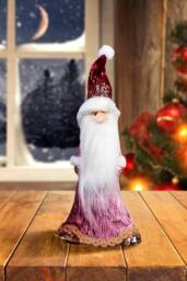 Rackhams 66cm Burgundy Santa Christmas Figurine with White Fur Trim, Jute Embroidery and Long Beard - 66CM - White - Decoration - thumbnail 1