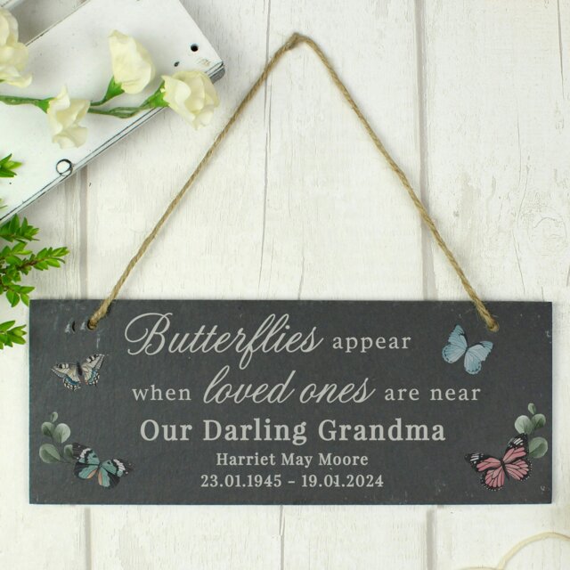 Rackhams Personalised Memorial Butterflies Appear Slate Hanging Ornament - image 1