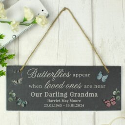 Rackhams Personalised Memorial Butterflies Appear Slate Hanging Ornament