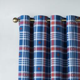 Rackhams Stars And Check Fully Reversible Eyelet Curtains Blue - 66 x 72 Inch - Blue - thumbnail 3