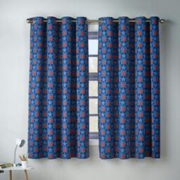 Rackhams Stars And Check Fully Reversible Eyelet Curtains Blue - 66 x 72 Inch - Blue - thumbnail 2