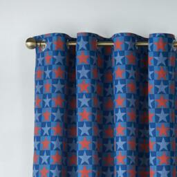 Rackhams Stars And Check Fully Reversible Eyelet Curtains Blue - 66 x 72 Inch - Blue - thumbnail 4