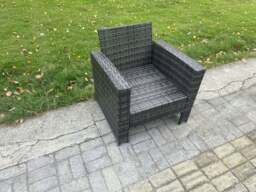 Rackhams High Back Rattan Outdoor Garden Arm Chair With Thick Seat and Back Cushion - Grey - thumbnail 5