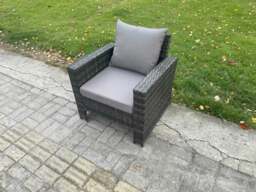 Rackhams High Back Rattan Outdoor Garden Arm Chair With Thick Seat and Back Cushion - Grey - thumbnail 3