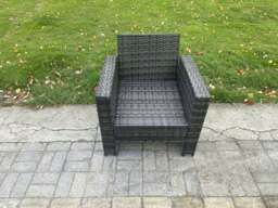 Rackhams High Back Rattan Outdoor Garden Arm Chair With Thick Seat and Back Cushion - Grey - thumbnail 4