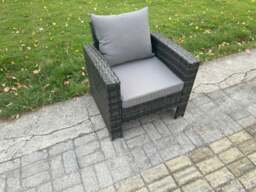 Rackhams High Back Rattan Outdoor Garden Arm Chair With Thick Seat and Back Cushion - Grey - thumbnail 2